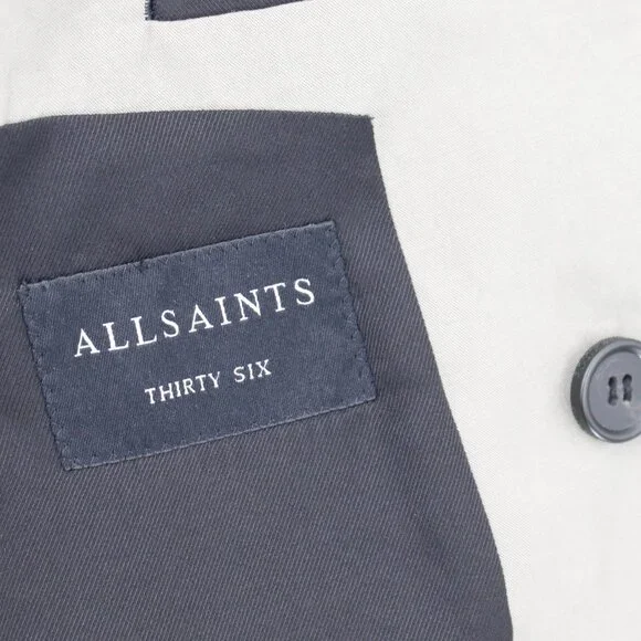 All Saints Blazer Mens 36 Ren‎ Double Breasted Six Button Wool Blend peak lapel